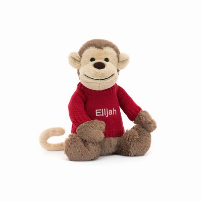 Jellycat Bashful Monkey with Red Jumper Australia | 732068LXR